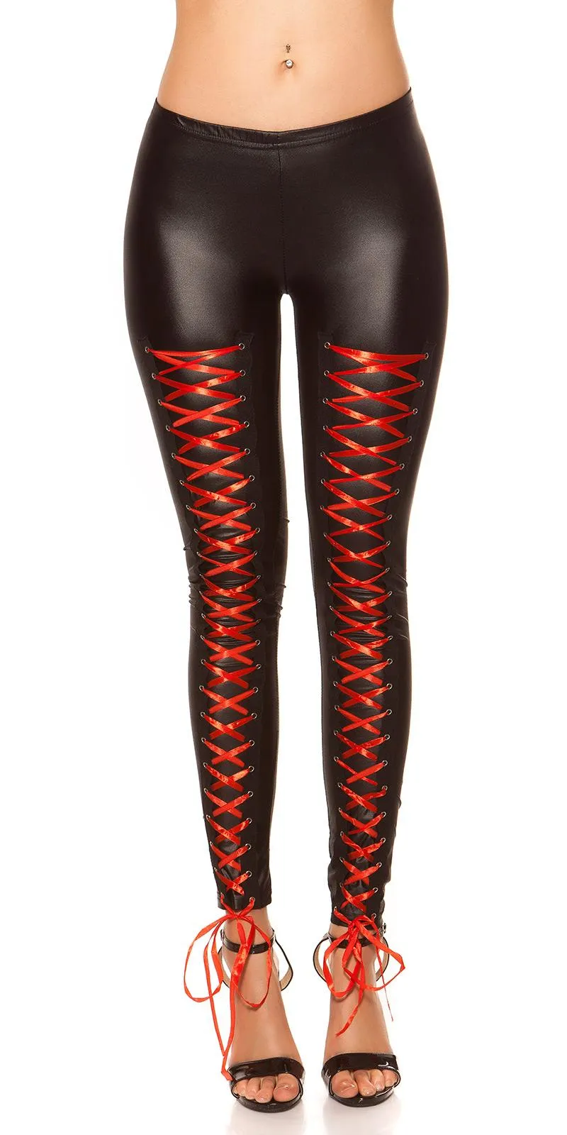 Leggings con lazos al frente negro