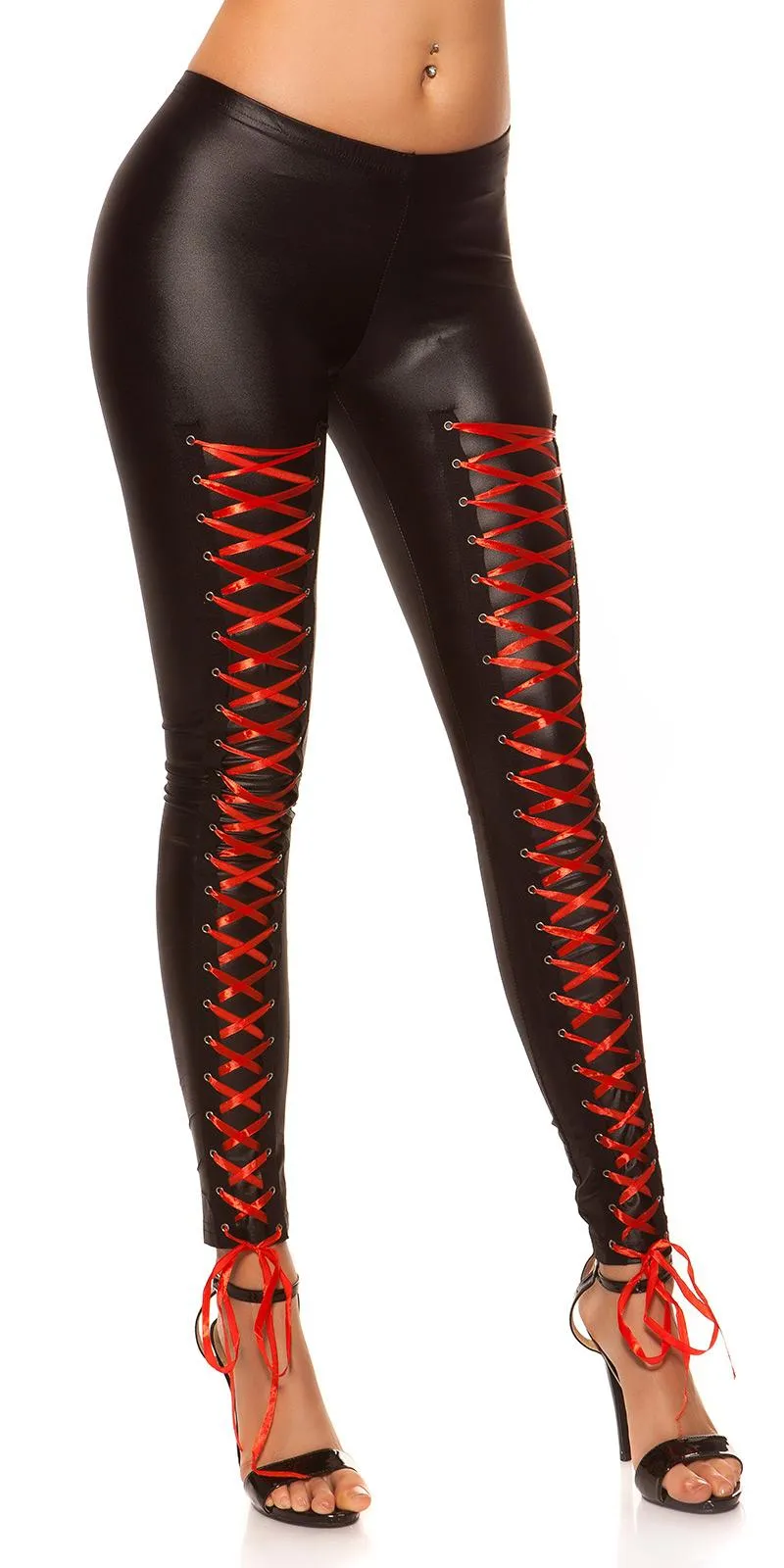 Leggings con lazos al frente negro