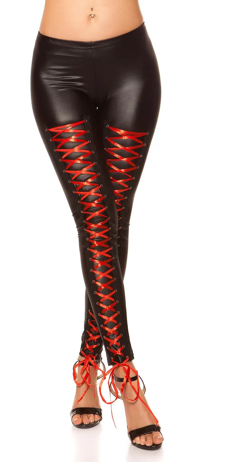 Leggings con lazos al frente negro