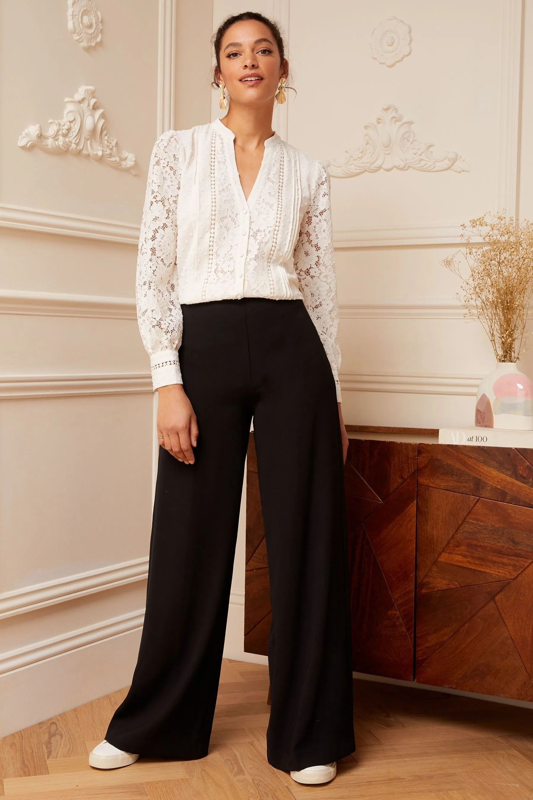 Love & Roses Lace Dobby Mix V Neck Blouse