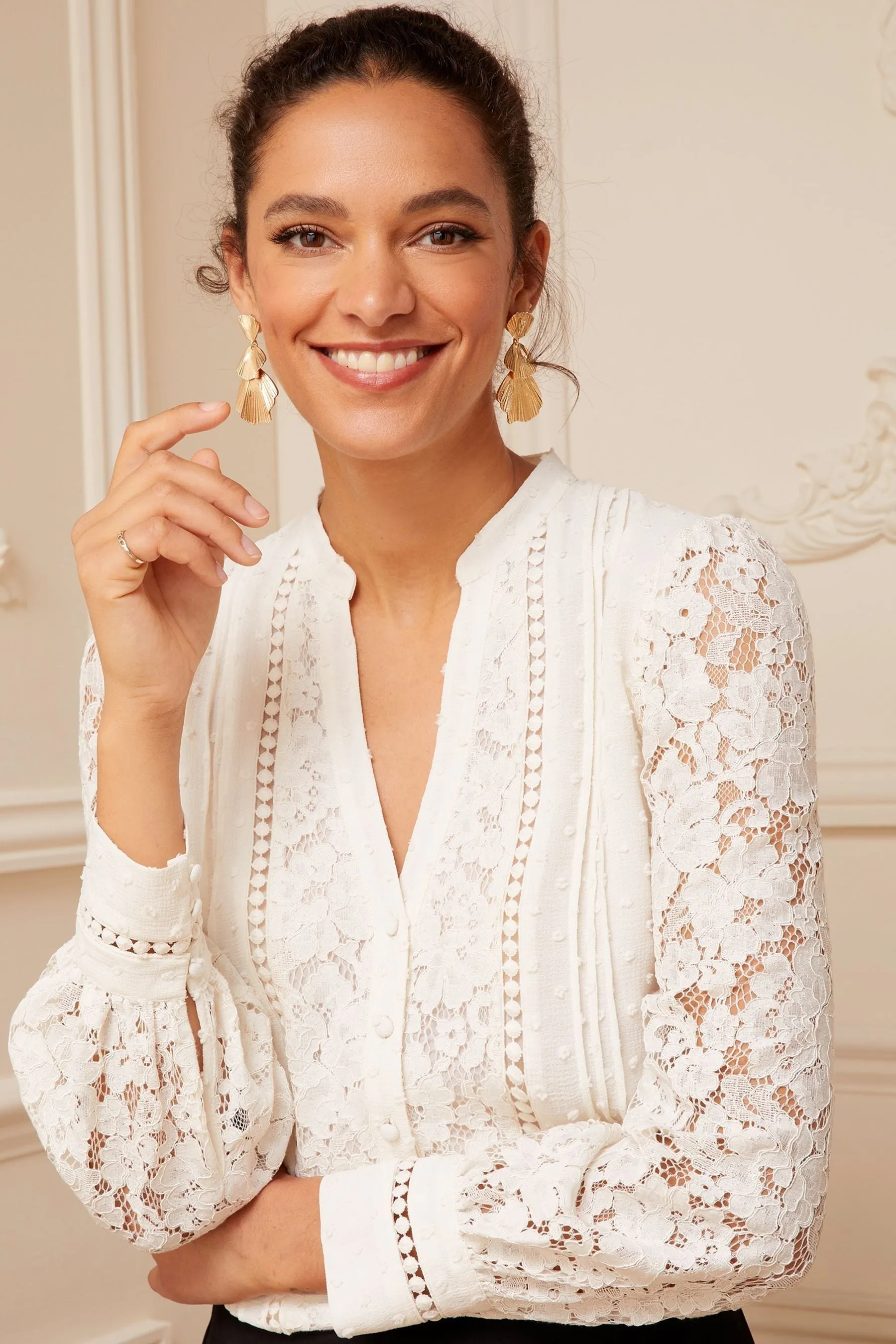 Love & Roses Lace Dobby Mix V Neck Blouse