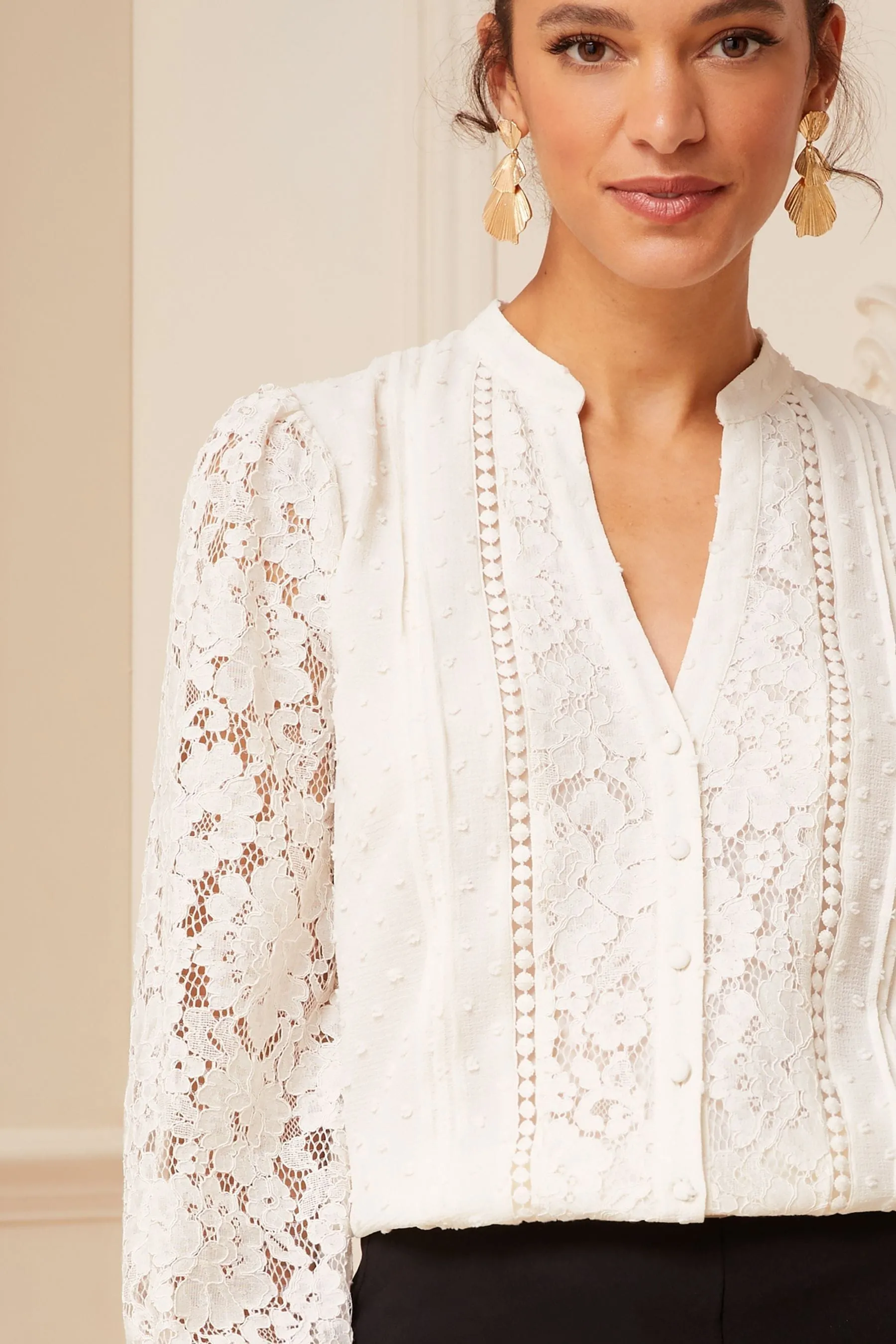 Love & Roses Lace Dobby Mix V Neck Blouse