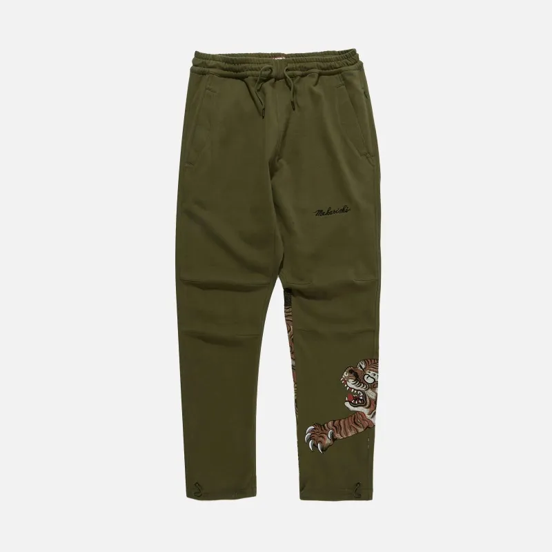 MAHARISHI 8086OLIVE DRAGON & TIGER EMBROIDERED SWEATPANTS