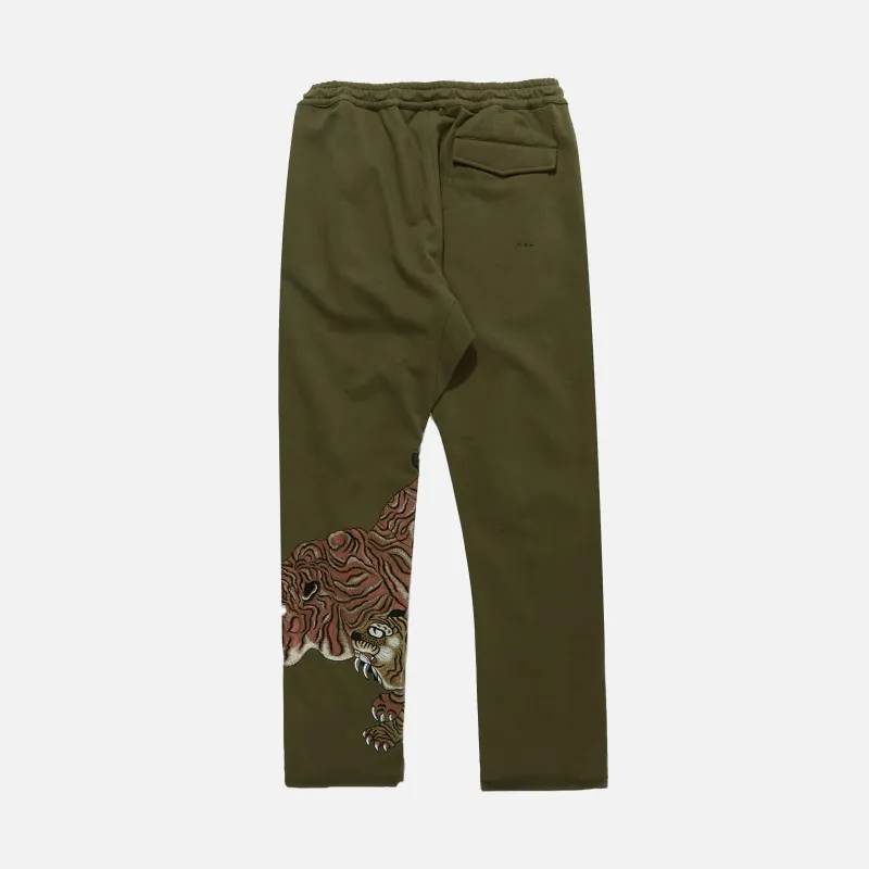 MAHARISHI 8086OLIVE DRAGON & TIGER EMBROIDERED SWEATPANTS