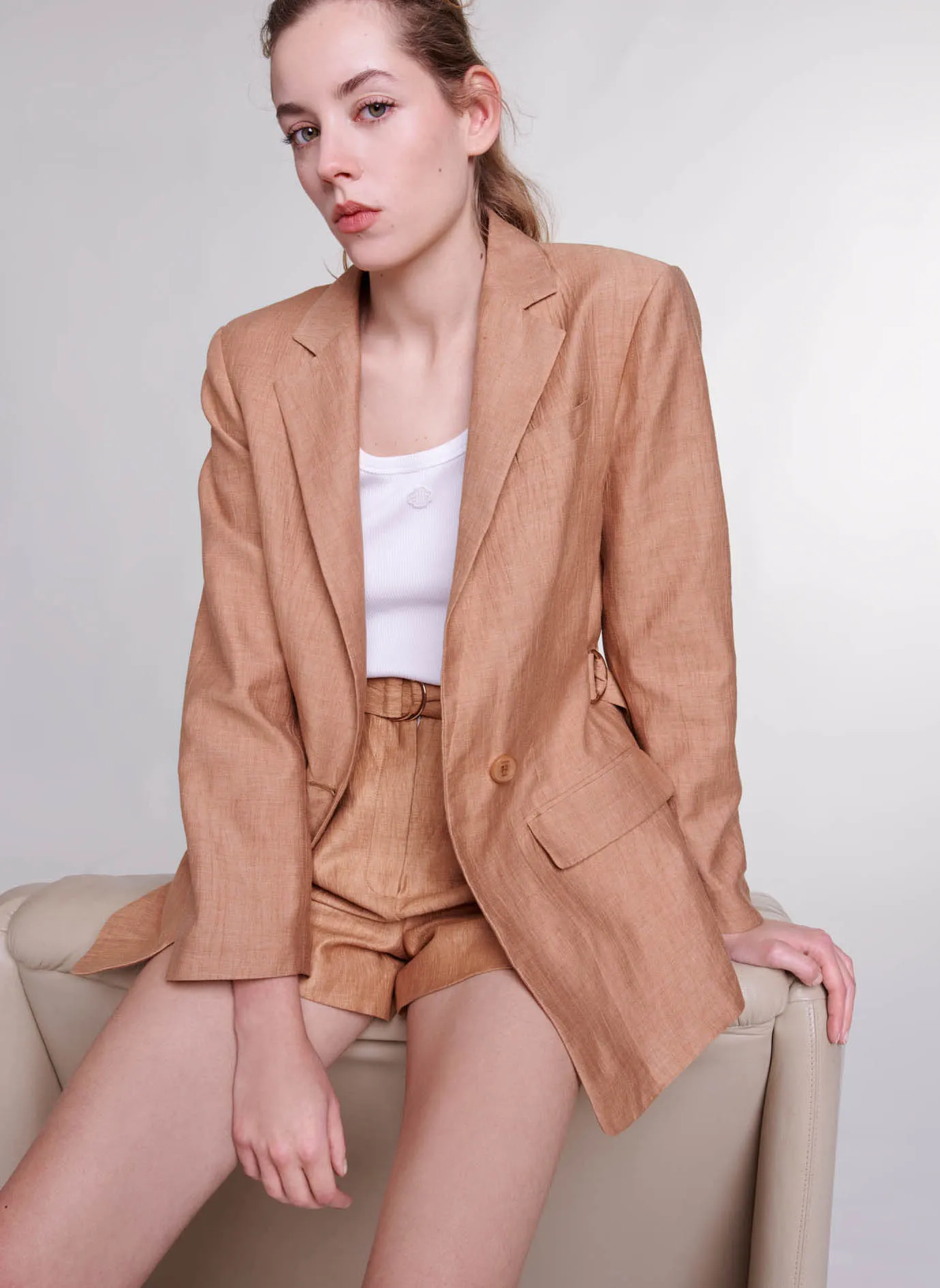MAJE Chaqueta sastre de mezcla de lino en marron