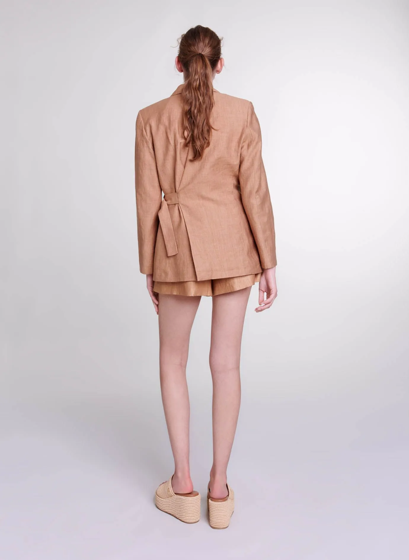 MAJE Chaqueta sastre de mezcla de lino en marron