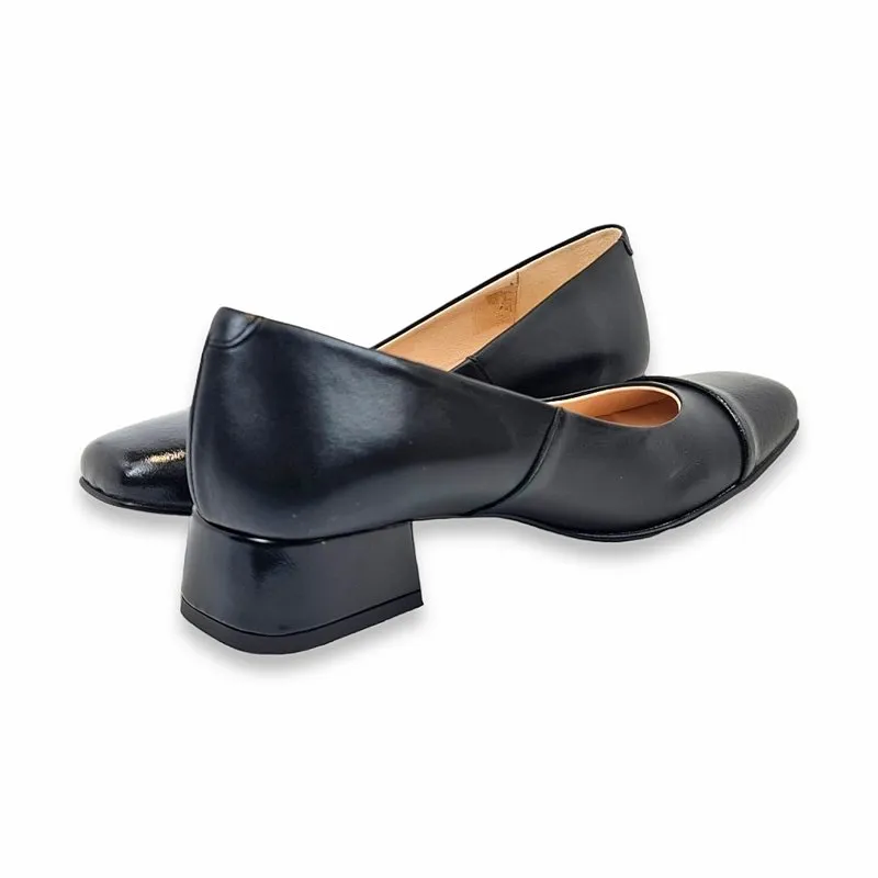 Manoletinas Tacón Bajo Mujer Piel Puntera Charol 14083 Negro, de Casual