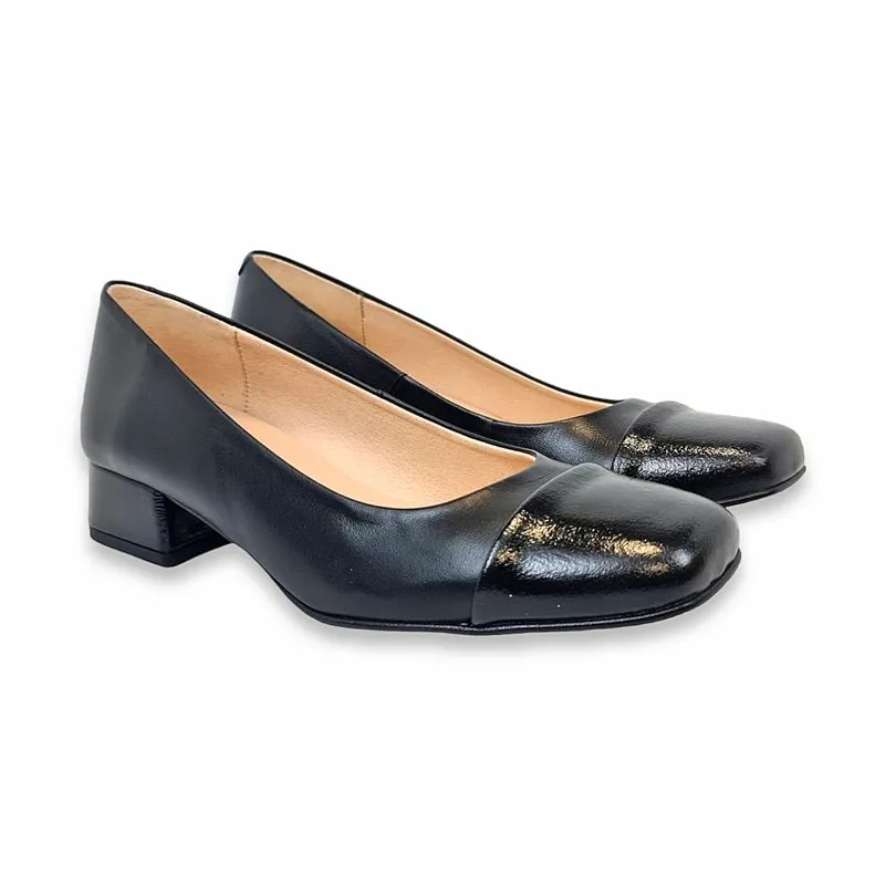 Manoletinas Tacón Bajo Mujer Piel Puntera Charol 14083 Negro, de Casual