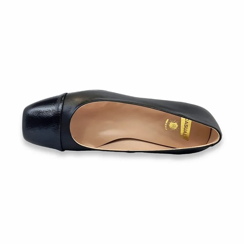 Manoletinas Tacón Bajo Mujer Piel Puntera Charol 14083 Negro, de Casual