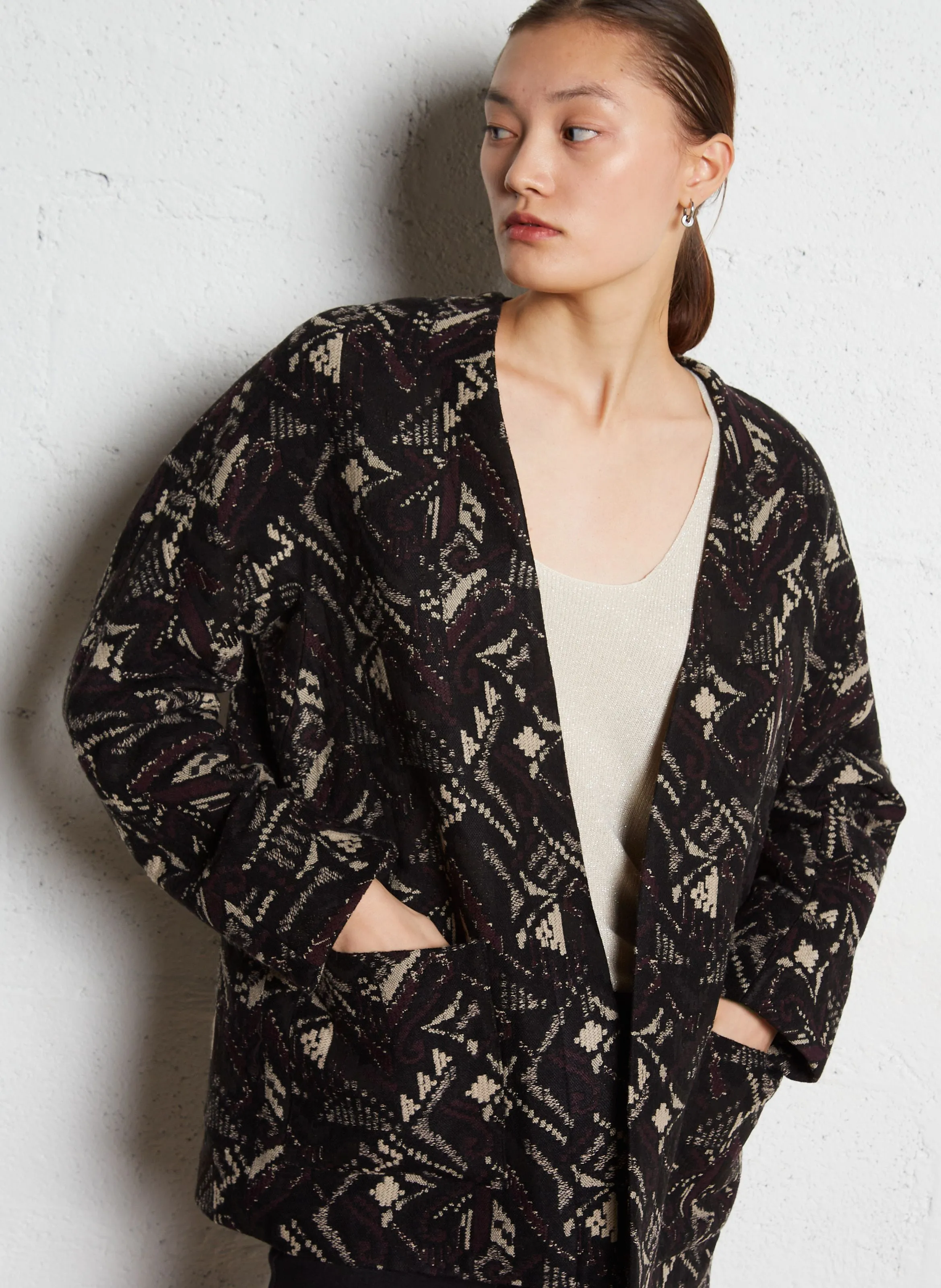 MARILYN  CHAQUETA OVERSIZE DE JACQUARD ESTAMPADO EN NEGRO