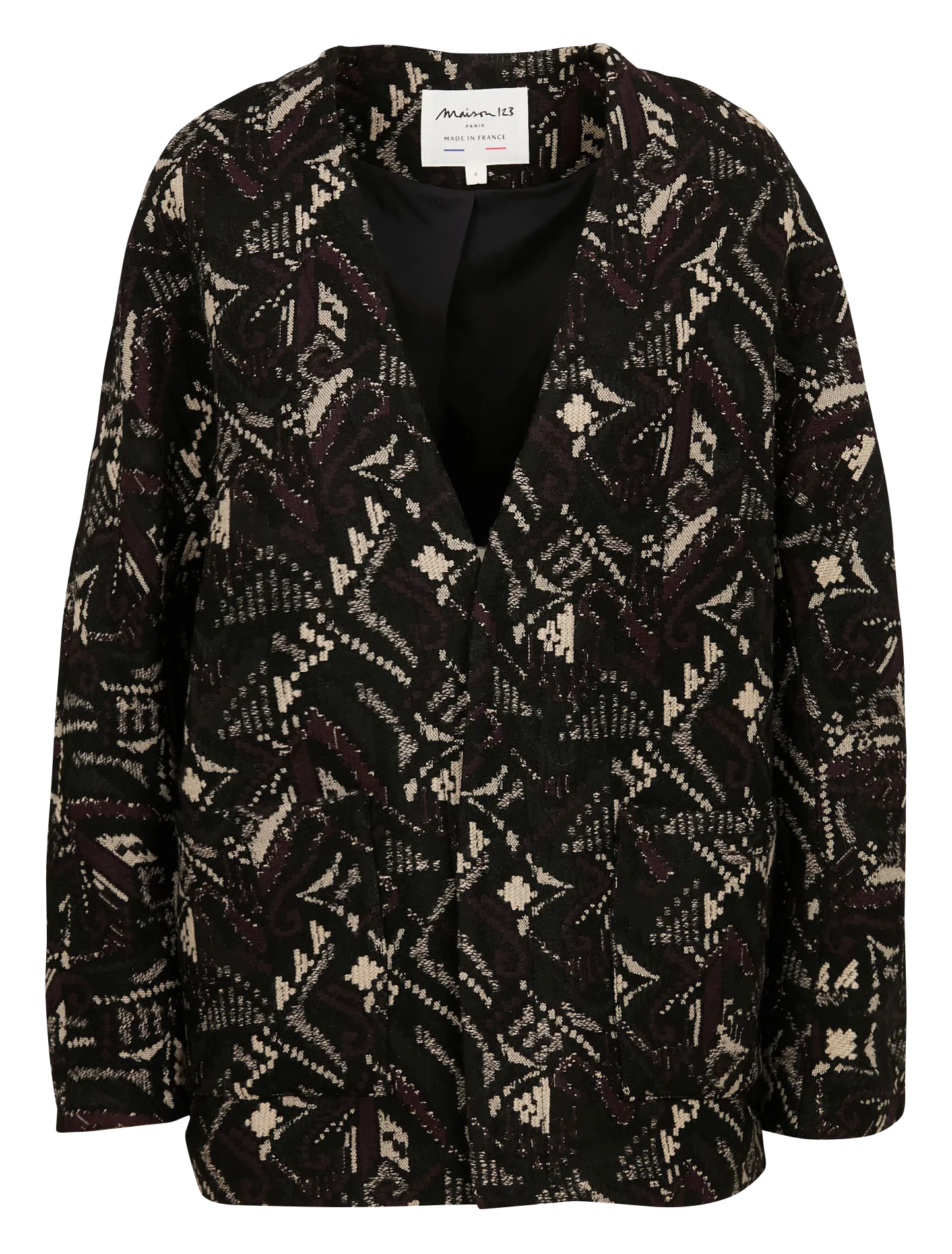 MARILYN  CHAQUETA OVERSIZE DE JACQUARD ESTAMPADO EN NEGRO