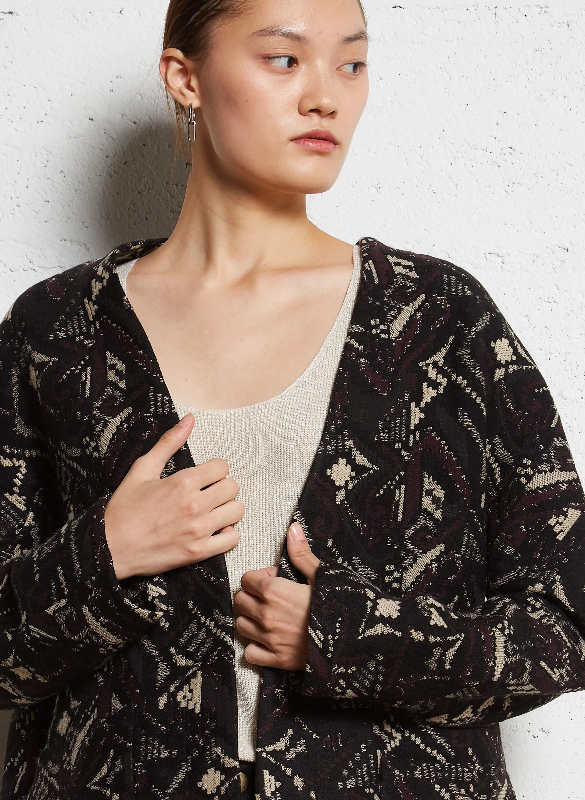 MARILYN  CHAQUETA OVERSIZE DE JACQUARD ESTAMPADO EN NEGRO