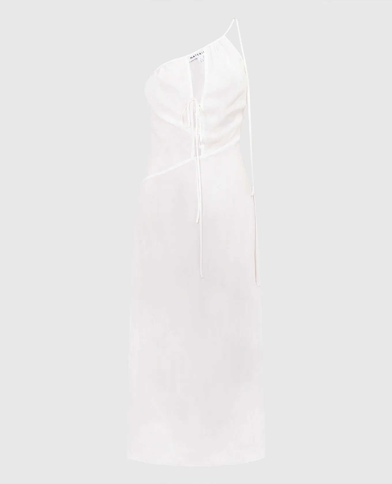 MATERIEL WHITE LACEUP ASYMMETRIC MIDI DRESS