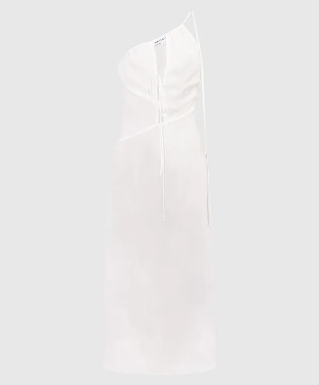 MATERIEL WHITE LACEUP ASYMMETRIC MIDI DRESS