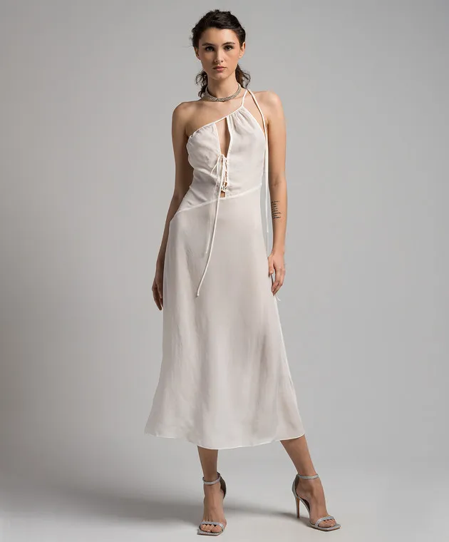 MATERIEL WHITE LACEUP ASYMMETRIC MIDI DRESS