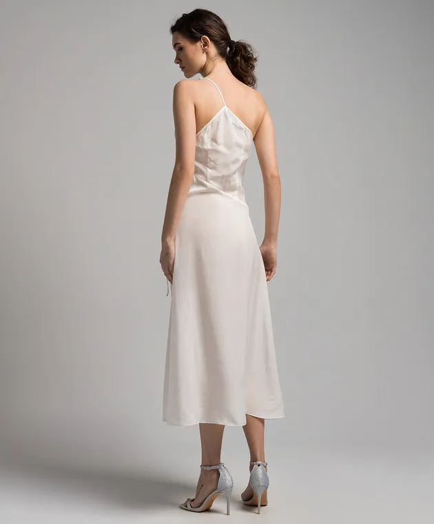 MATERIEL WHITE LACEUP ASYMMETRIC MIDI DRESS