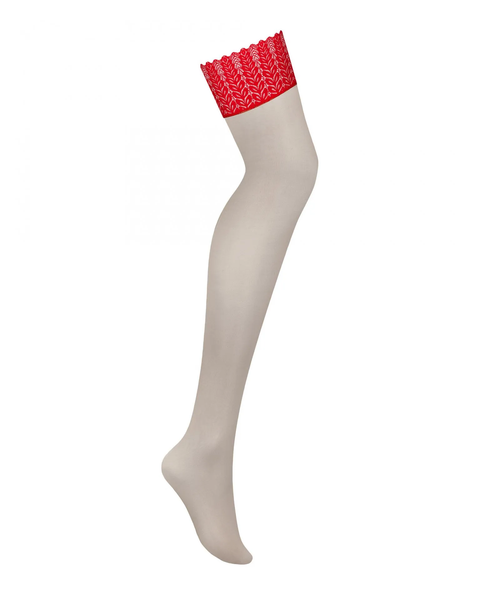 Medias nude con borde de encaje Rojo