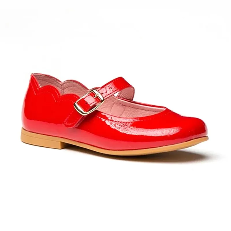 Merceditas Niña Piel Charol Hebilla 1100 Rojo, de Angelitos