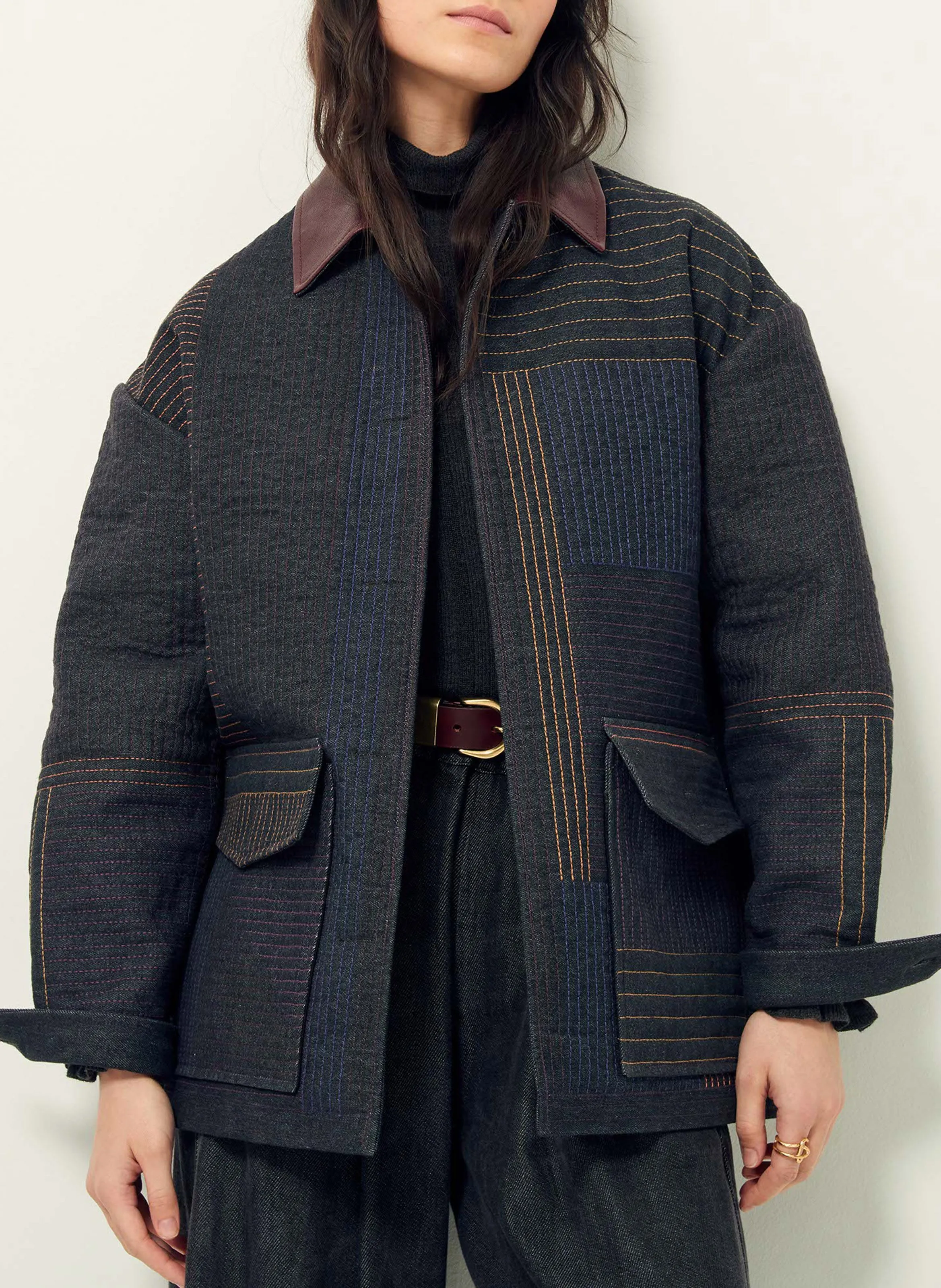 MIREA  CHAQUETA HOLGADA BORDADA EN DENIM DE ALGODóN EN AZUL