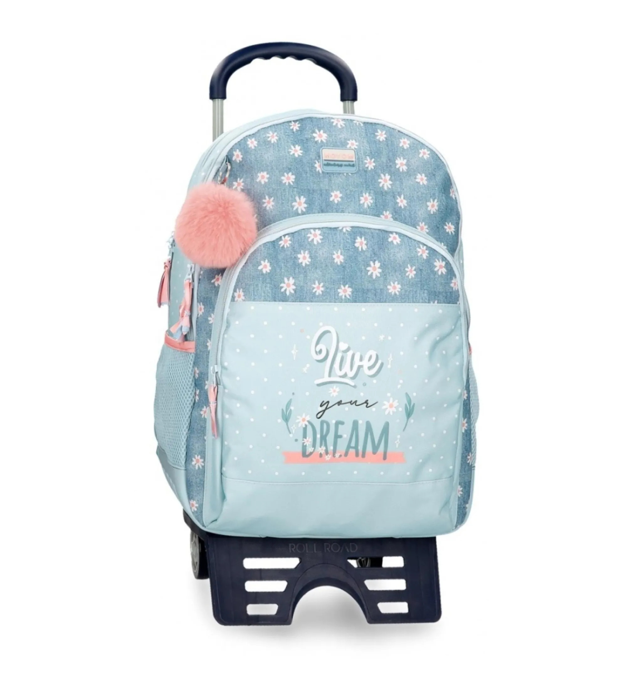 Mochila escolar Movom Live your dreams dos compartimentos con carro azul turquesa