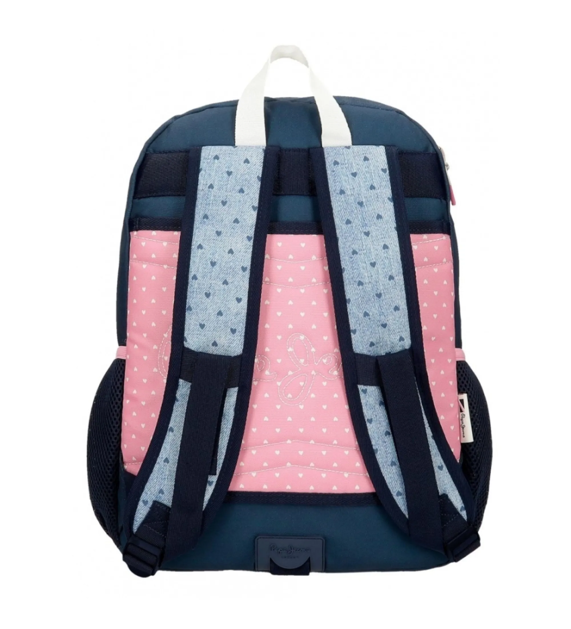 Mochila escolar Pepe Jeans Noni denim dos compartimentos 40 cm adaptable a carro azul, rosa