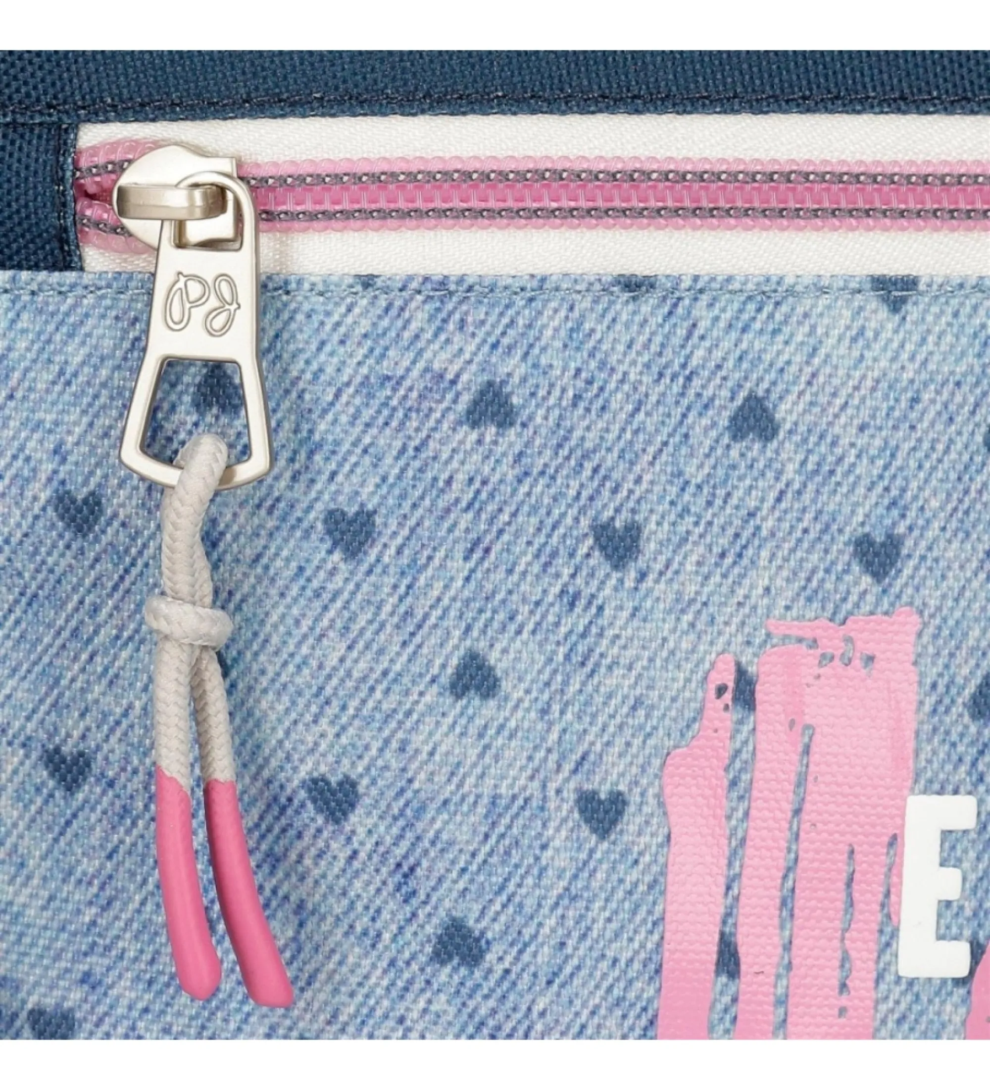 Mochila escolar Pepe Jeans Noni denim dos compartimentos 40 cm adaptable a carro azul, rosa