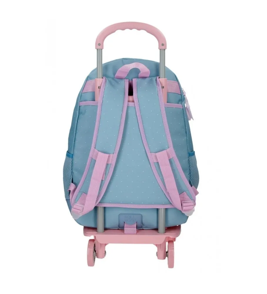 Mochila Escolar Roll Road Peace Dos Compartimentos con carro azul, rosa