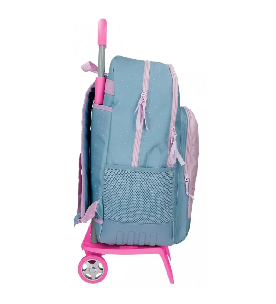 Mochila Escolar Roll Road Peace Dos Compartimentos con carro azul, rosa