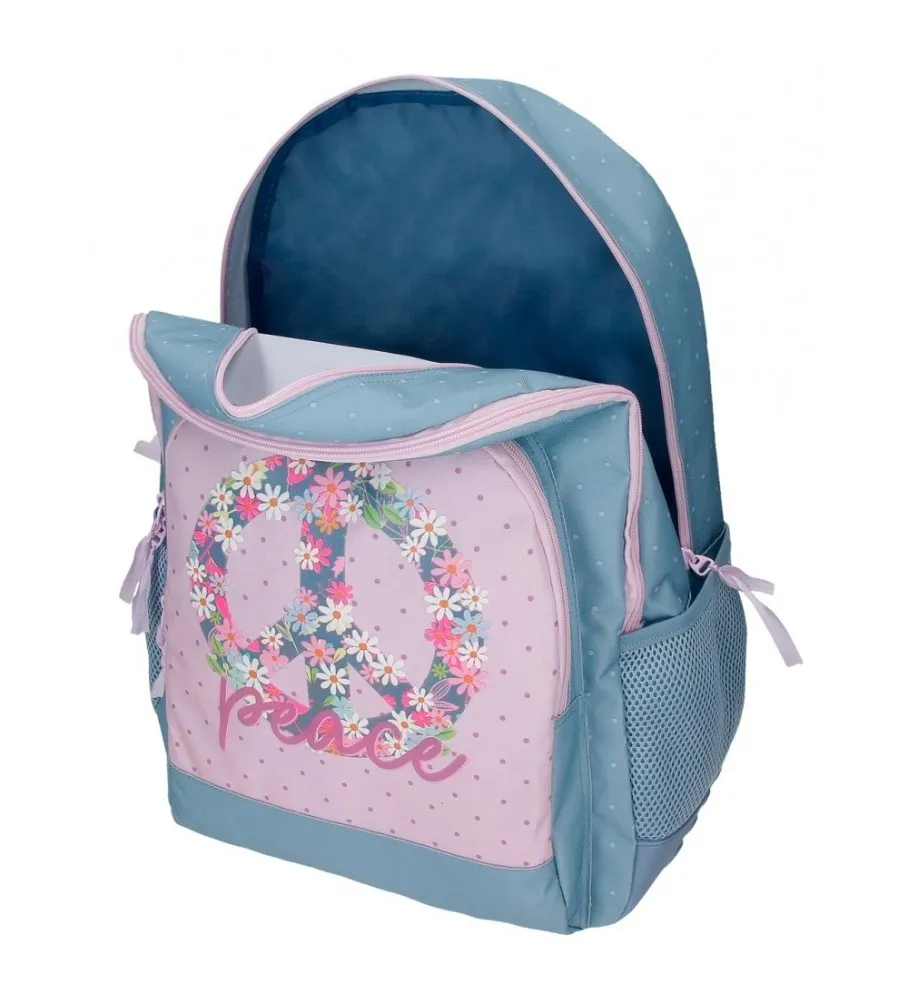Mochila Escolar Roll Road Peace Dos Compartimentos con carro azul, rosa