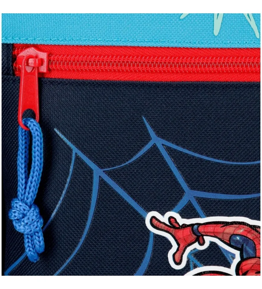 Mochila Escolar Spiderman Totally awesome 42cm Dos Compartimentos adaptable a carro azul