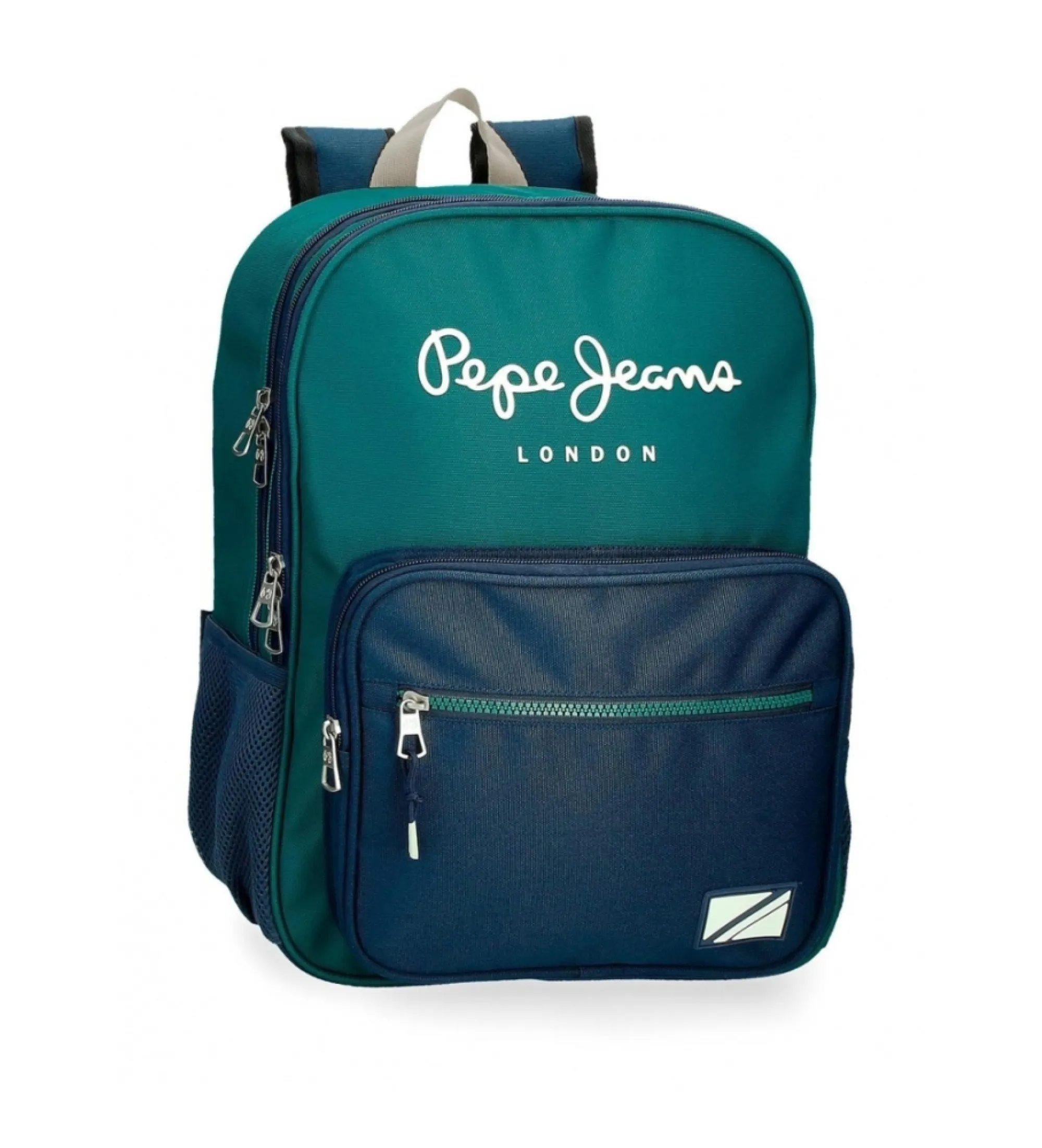 Mochila Pepe Jeans Ben 40 cm dos compartimentos adaptable a carro verde