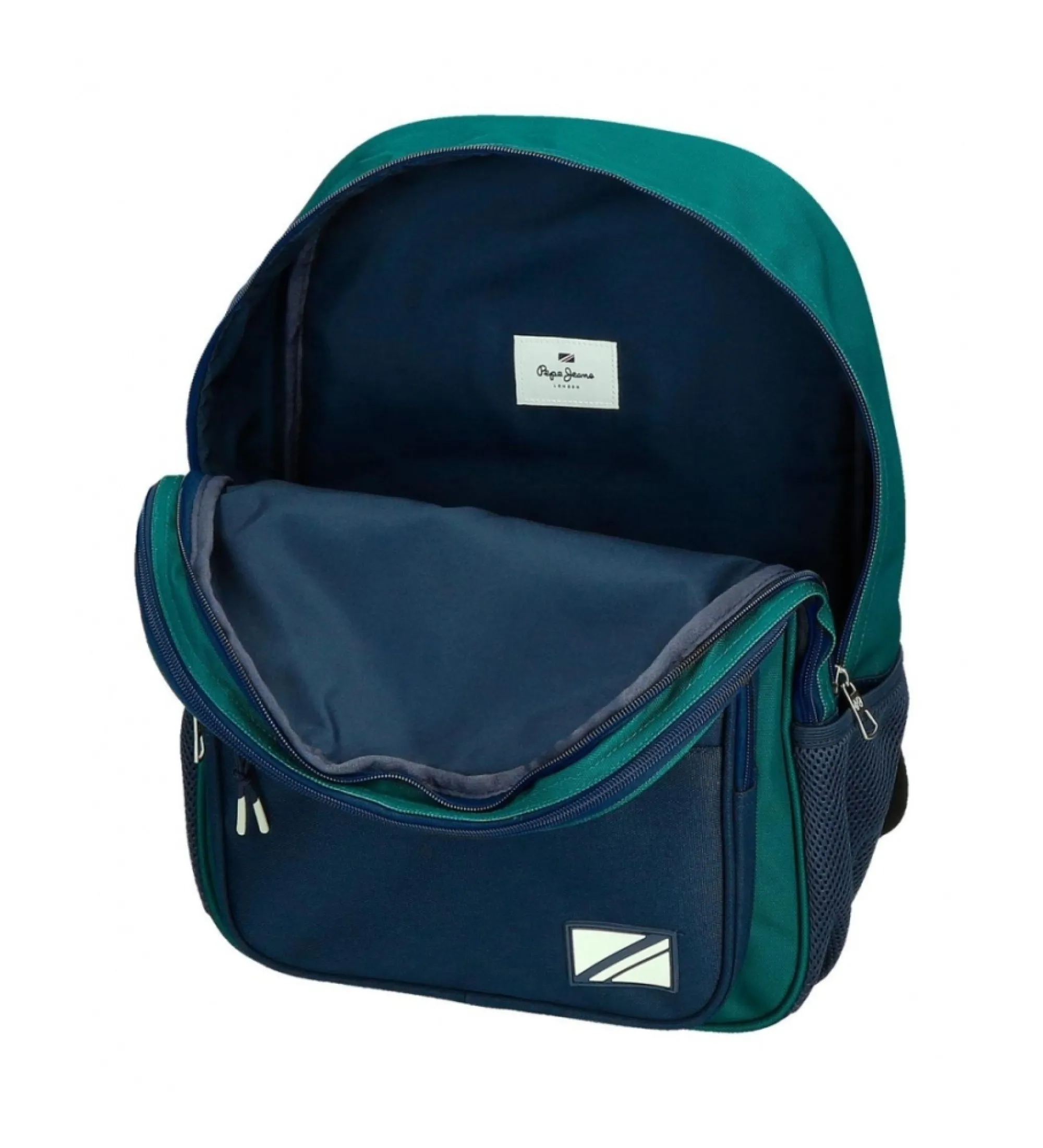 Mochila Pepe Jeans Ben 40 cm dos compartimentos adaptable a carro verde