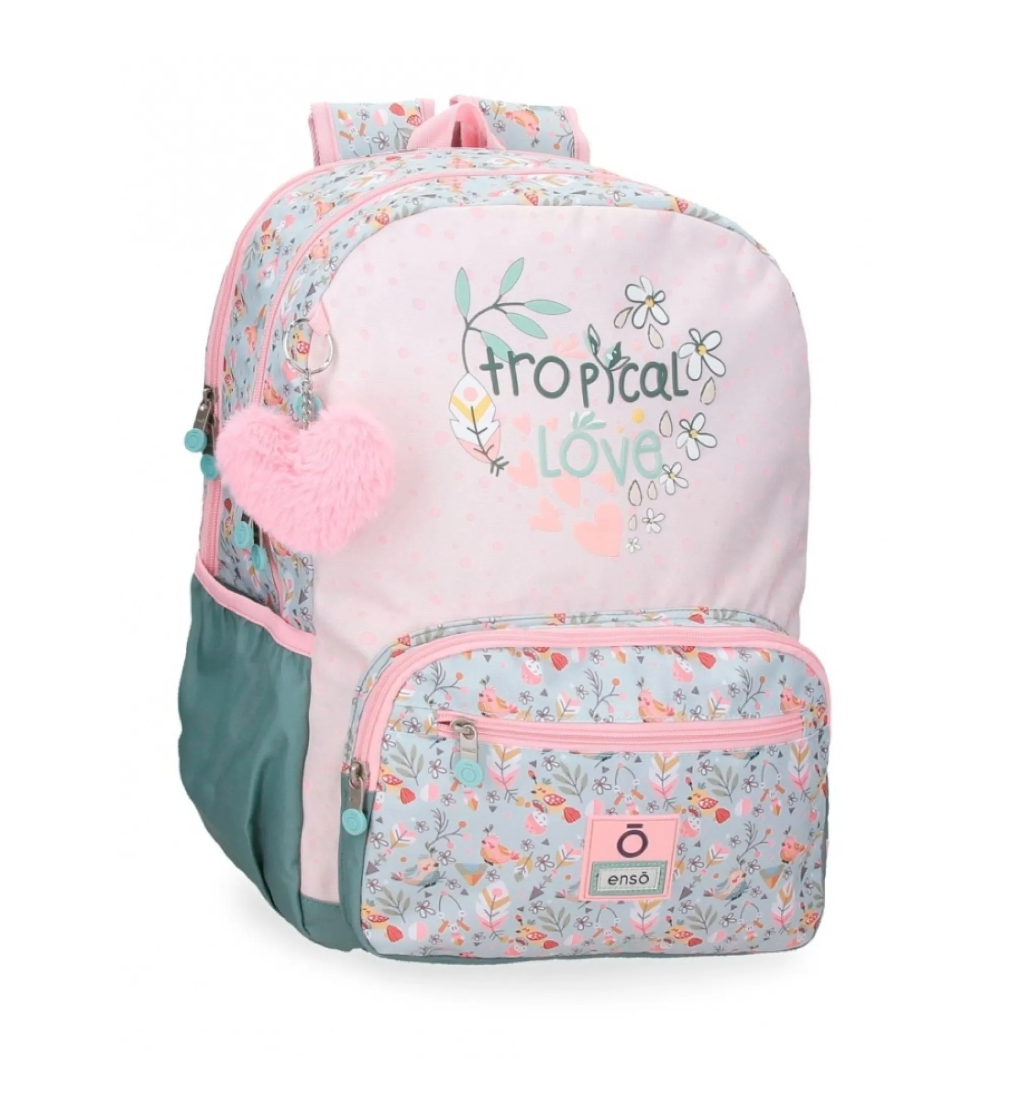 Mochila porta ordenador Tropical love dos compartimentos rosa