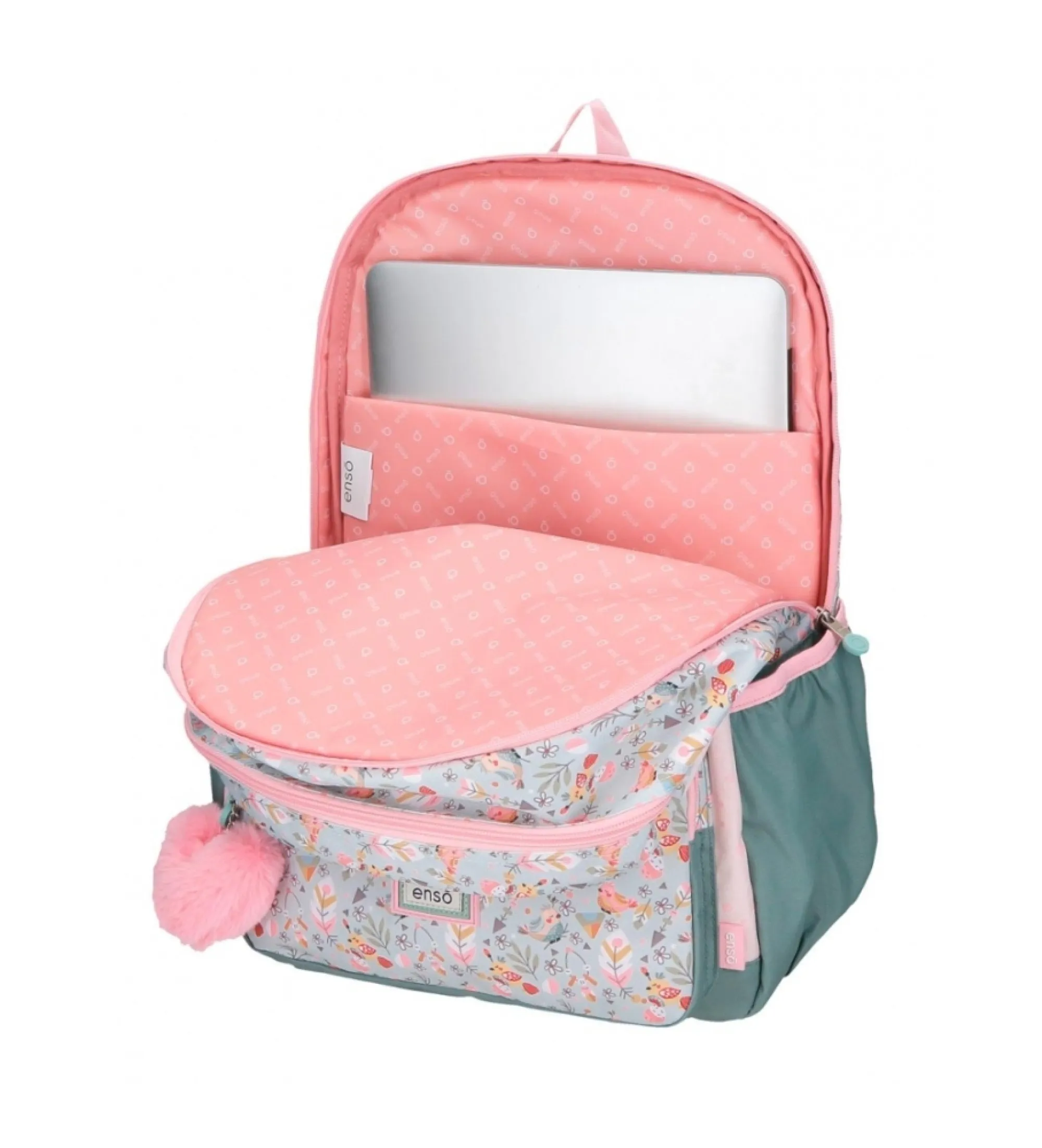 Mochila porta ordenador Tropical love dos compartimentos rosa