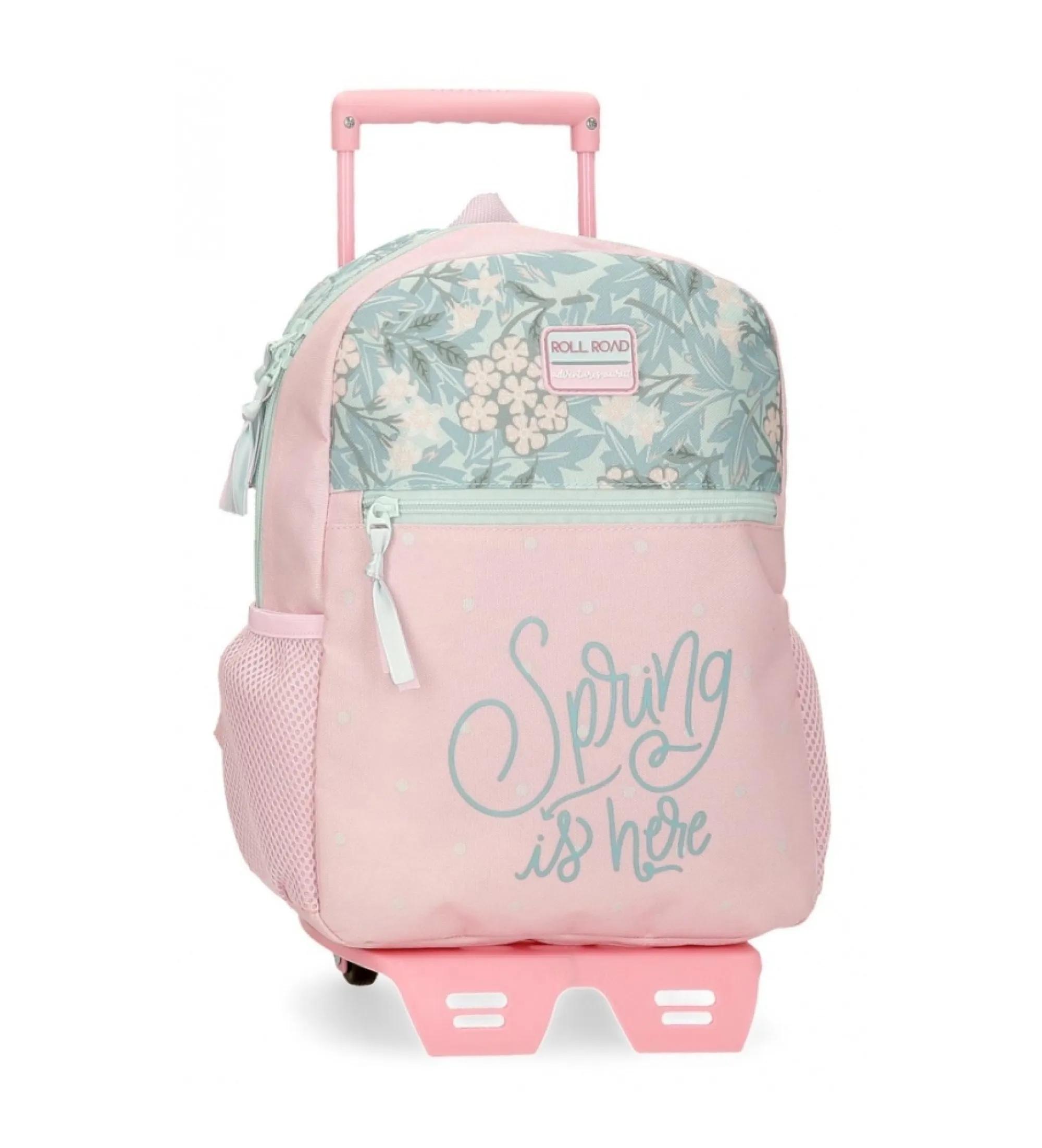 Mochila Roll Road Spring is here 33 cm con carro rosa