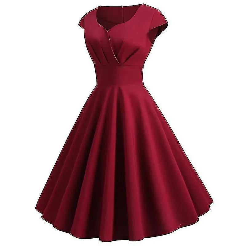 MUJERES RETRO 1950S 60S VINTAGE ROCKABILLY EVENING SKATER DRESS PROM VNECK PARTY SWING GOWN
