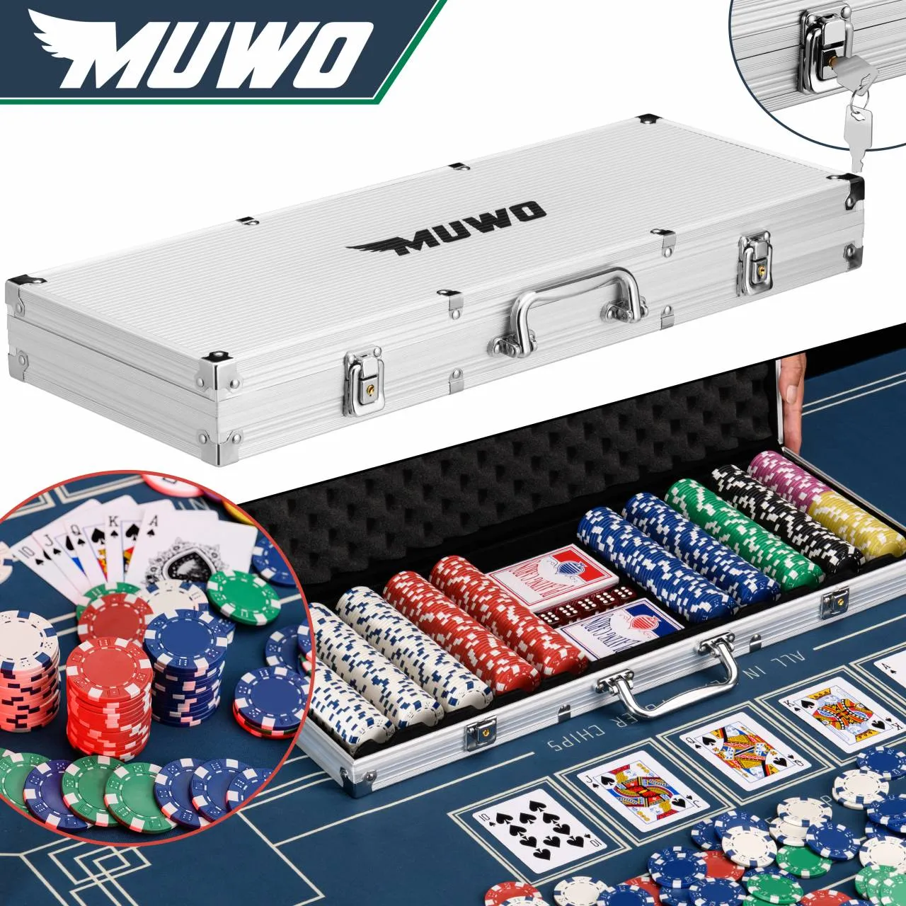 MUWO "ALL IN" ESTUCHE DE PóQUERCONJUNTO CON 500 FICHAS