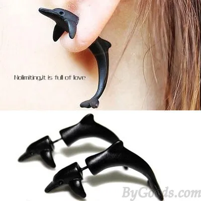 Night Club Mini Animal/Tool Pattern Black Ear Studs