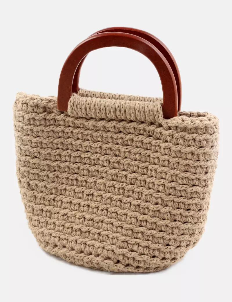 NoName Bolso beige asas madera