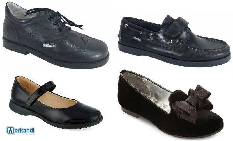 Nuevos zapatos de cuero para niños y mujeres en stock con 63 pares, tallas mixtas, varias marcas