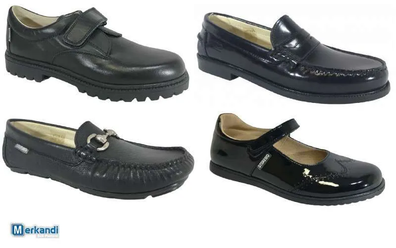 Nuevos zapatos de cuero para niños y mujeres en stock con 63 pares, tallas mixtas, varias marcas