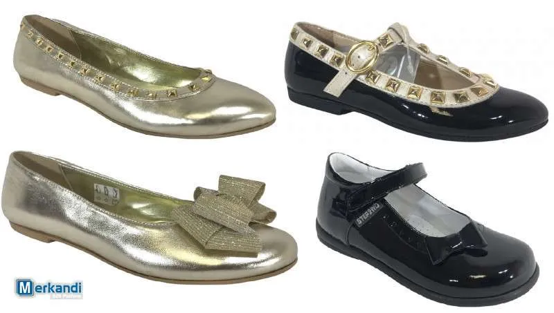Nuevos zapatos de cuero para niños y mujeres en stock con 63 pares, tallas mixtas, varias marcas