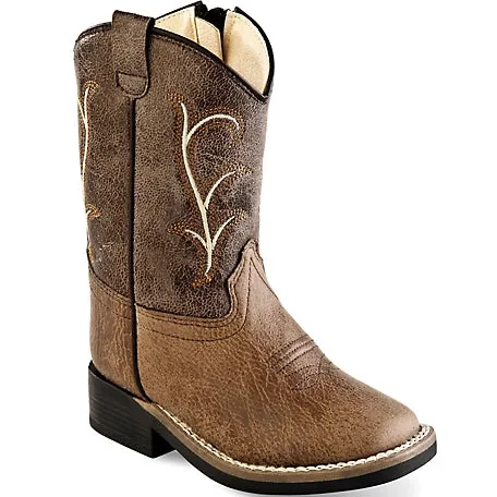 OLD WEST TODDLER TAN VINTAGE BROAD SQUARE TOE BOOTS