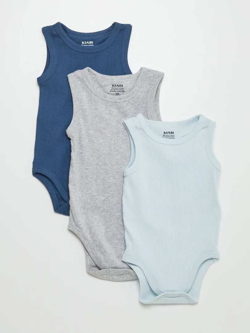 PACK DE 3 BODIES SIN MANGAS  AZUL