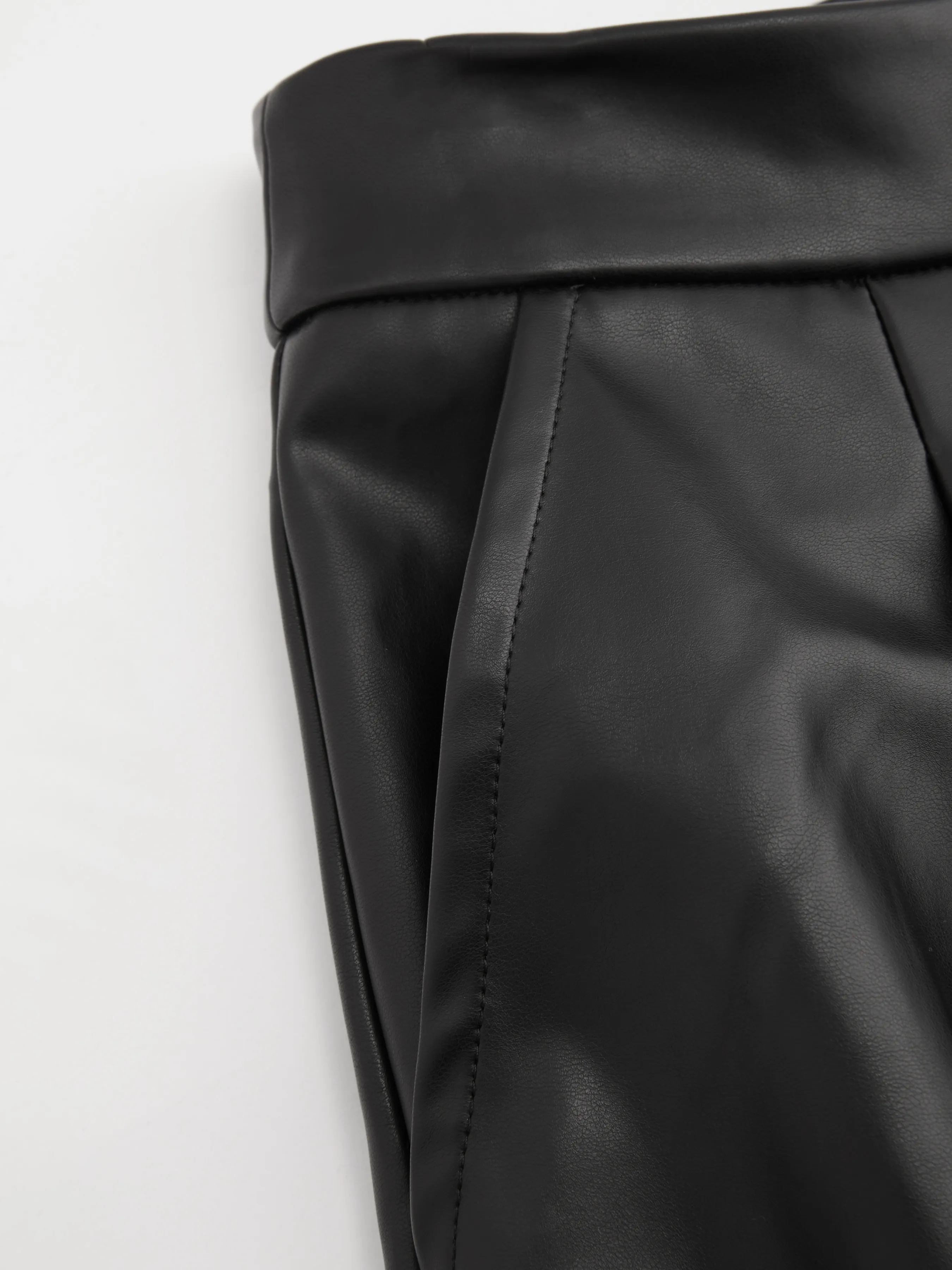  Pantalones Anchos de Cintura Alta de Cuero Sintético Sólido con Bolsillo