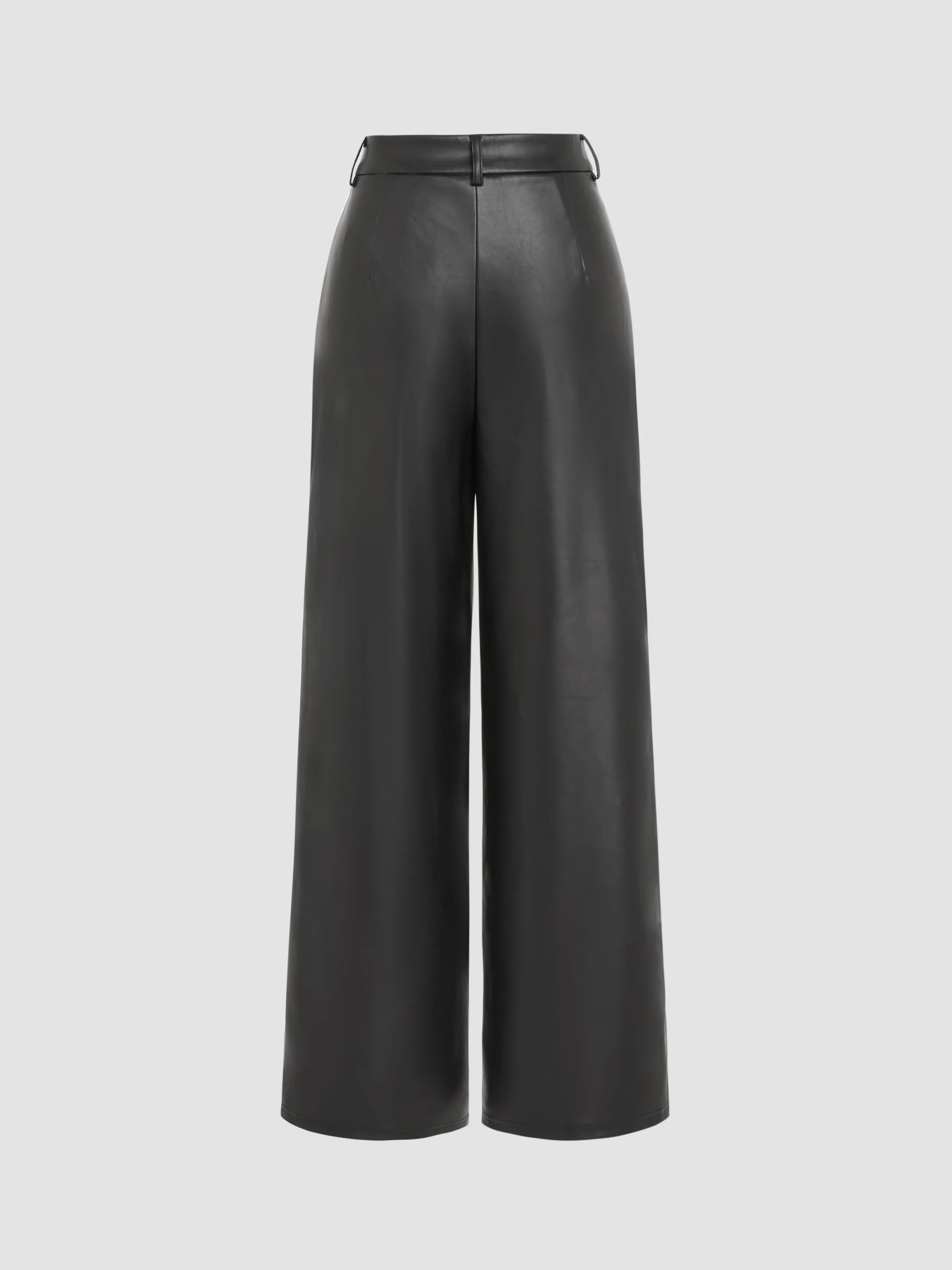  Pantalones Anchos de Cintura Alta de Cuero Sintético Sólido con Bolsillo