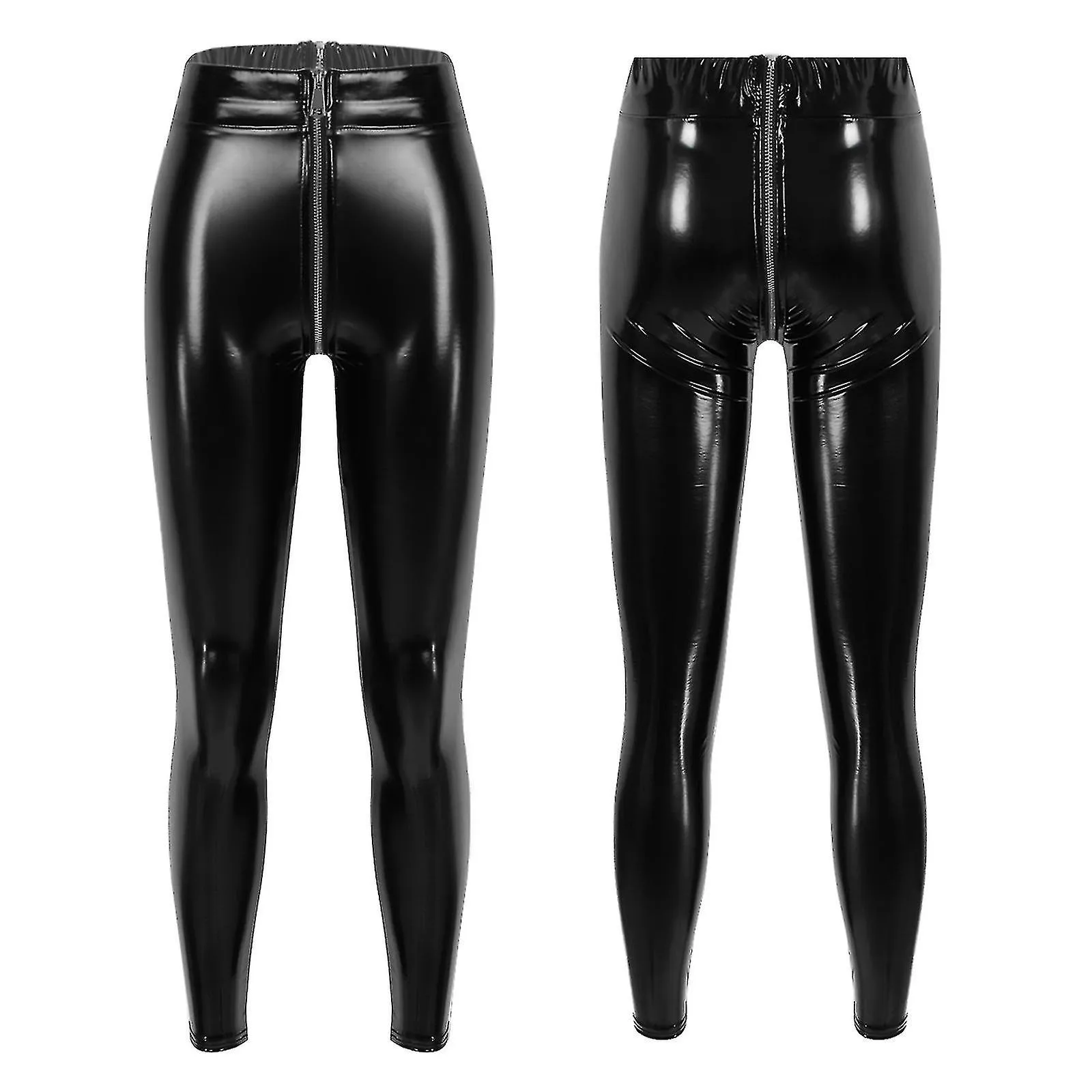 Pantalones pitillo de charol para mujer Motociclismo Leggings brillantes Pantalones ajustados Rave Festival Clubwear Cremallera 