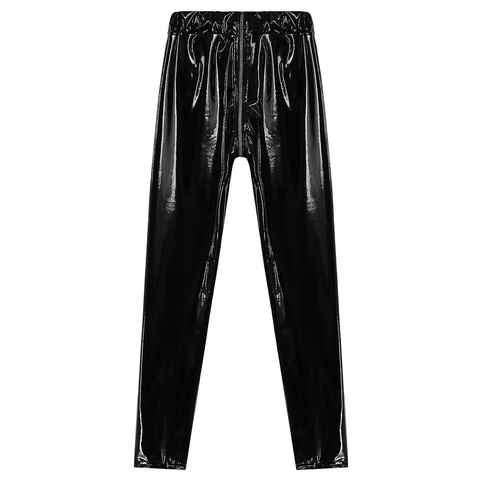 Pantalones pitillo de charol para mujer Motociclismo Leggings brillantes Pantalones ajustados Rave Festival Clubwear Cremallera 