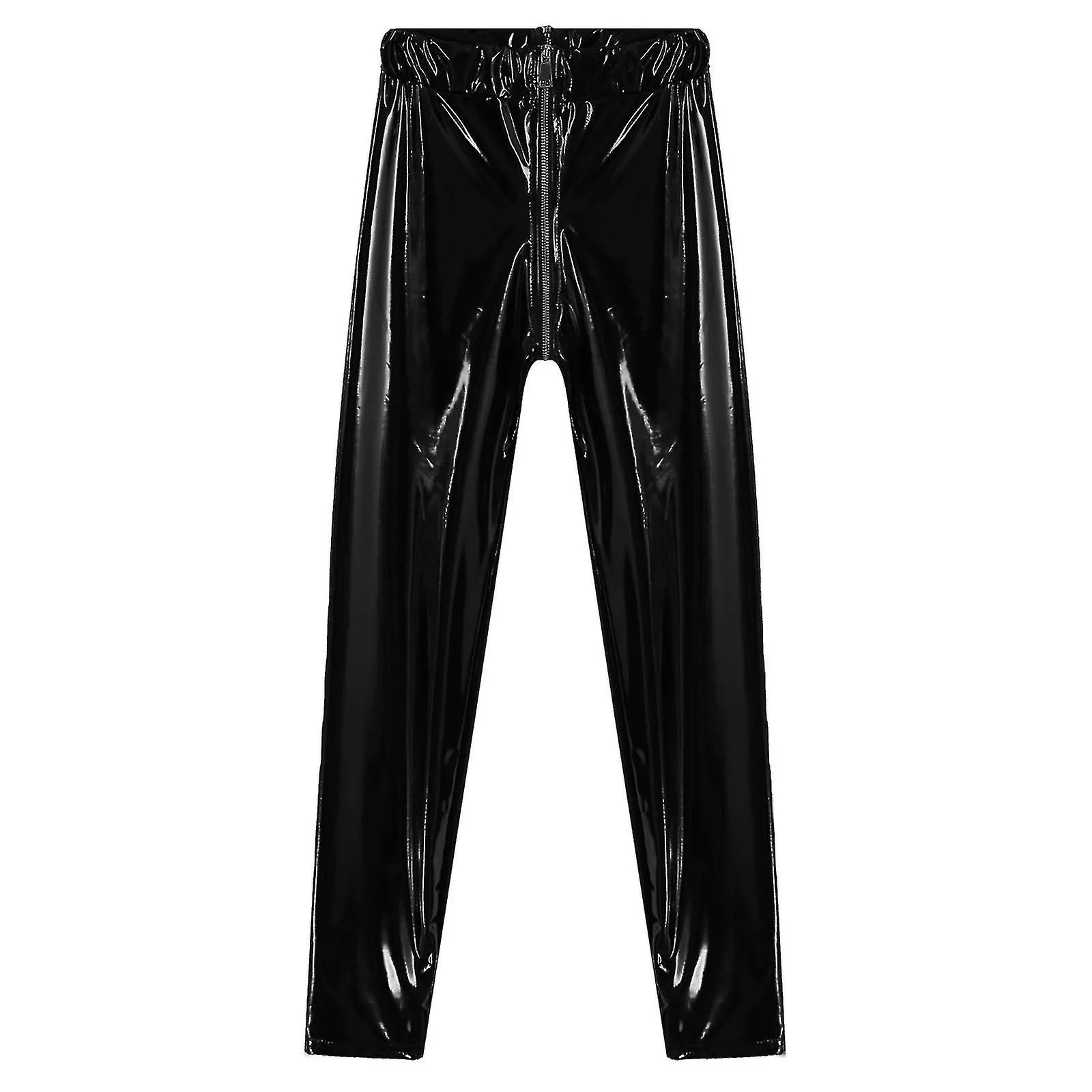 Pantalones pitillo de charol para mujer Motociclismo Leggings brillantes Pantalones ajustados Rave Festival Clubwear Cremallera 