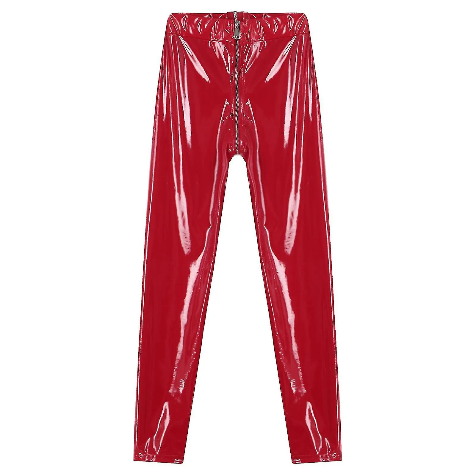 Pantalones pitillo de charol para mujer Motociclismo Leggings brillantes Pantalones ajustados Rave Festival Clubwear Cremallera 